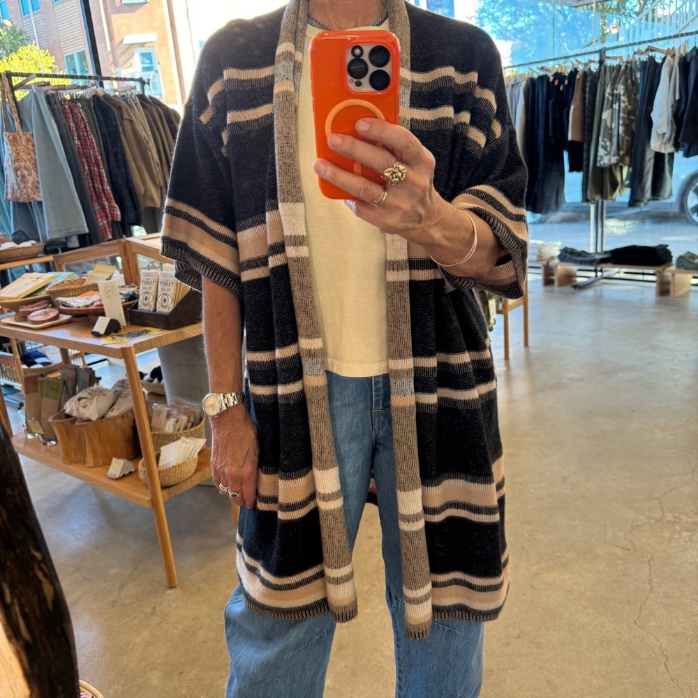 Vince Black and Tan Stripe Wool Cashmere Cardigan